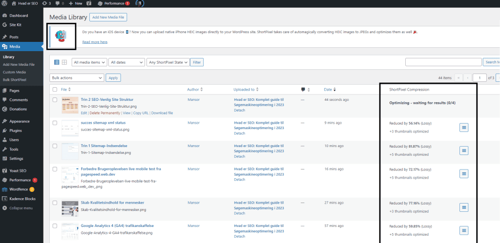 Trin 3 ShortPixel Image Optimizer komprimere store billedfiler