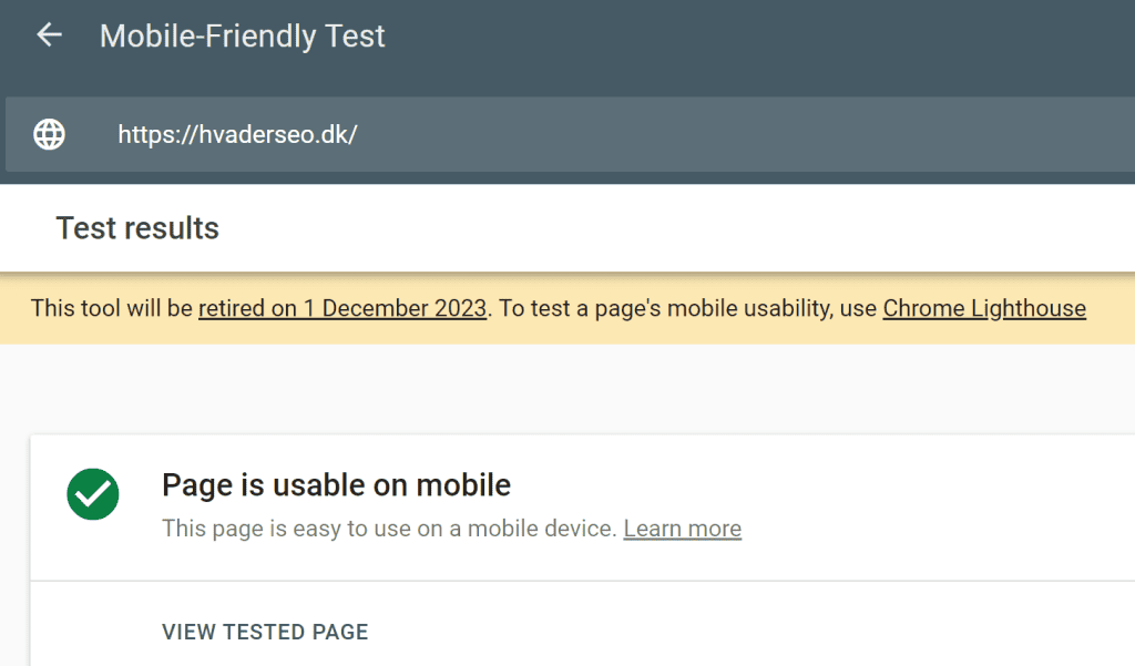 Trin 4 Mobilvenlighed - google mobile friendly test